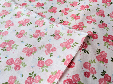 Pink Sally Poly Cotton Triple Rose Floral Fabric, Small Print Fabric, Small Flower Fabric